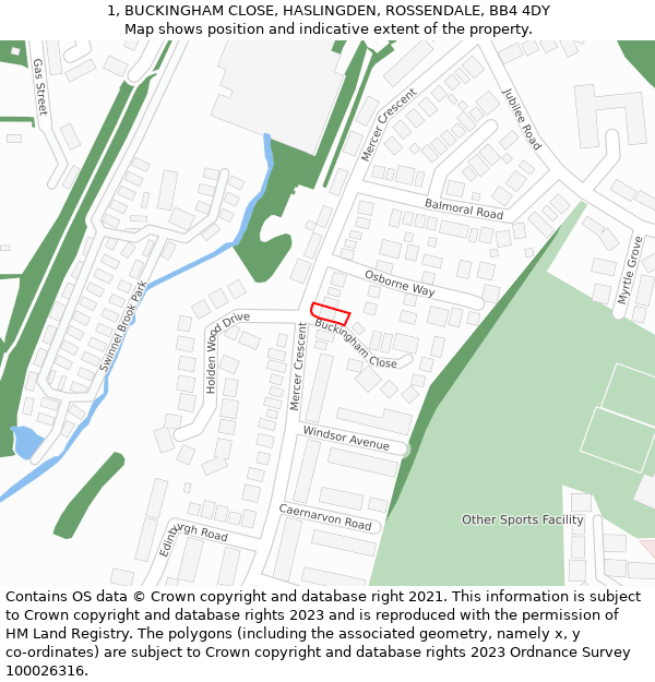 1, BUCKINGHAM CLOSE, HASLINGDEN, ROSSENDALE, BB4 4DY: Location map and indicative extent of plot