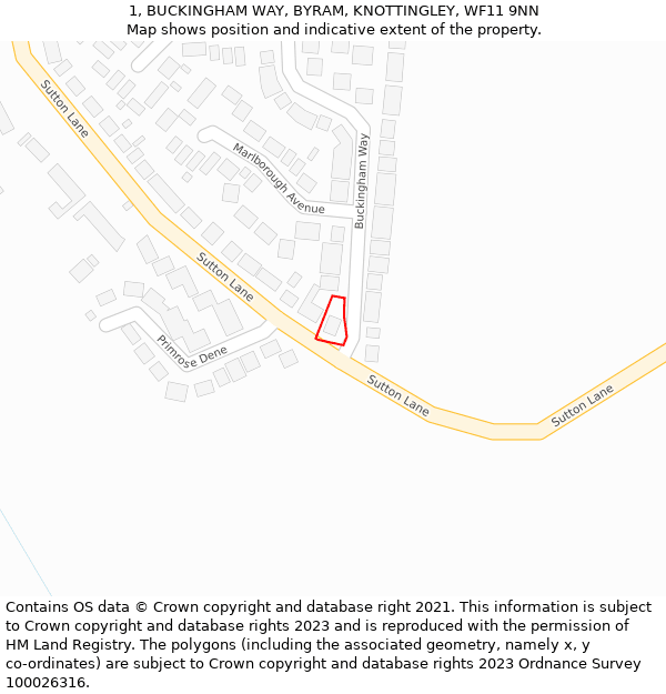 1, BUCKINGHAM WAY, BYRAM, KNOTTINGLEY, WF11 9NN: Location map and indicative extent of plot