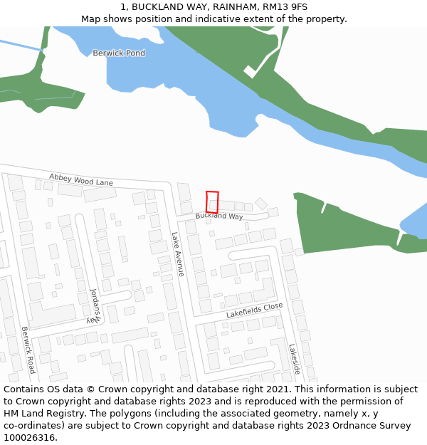 1, BUCKLAND WAY, RAINHAM, RM13 9FS: Location map and indicative extent of plot