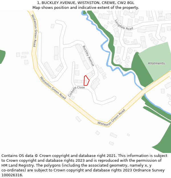 1, BUCKLEY AVENUE, WISTASTON, CREWE, CW2 8GL: Location map and indicative extent of plot