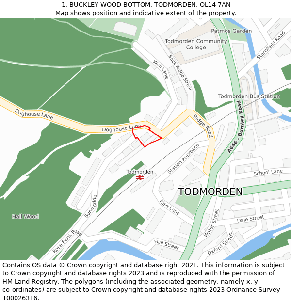 1, BUCKLEY WOOD BOTTOM, TODMORDEN, OL14 7AN: Location map and indicative extent of plot