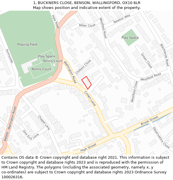 1, BUCKNERS CLOSE, BENSON, WALLINGFORD, OX10 6LR: Location map and indicative extent of plot