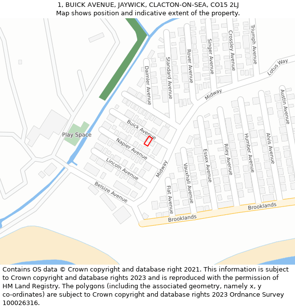 1, BUICK AVENUE, JAYWICK, CLACTON-ON-SEA, CO15 2LJ: Location map and indicative extent of plot