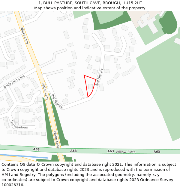 1, BULL PASTURE, SOUTH CAVE, BROUGH, HU15 2HT: Location map and indicative extent of plot