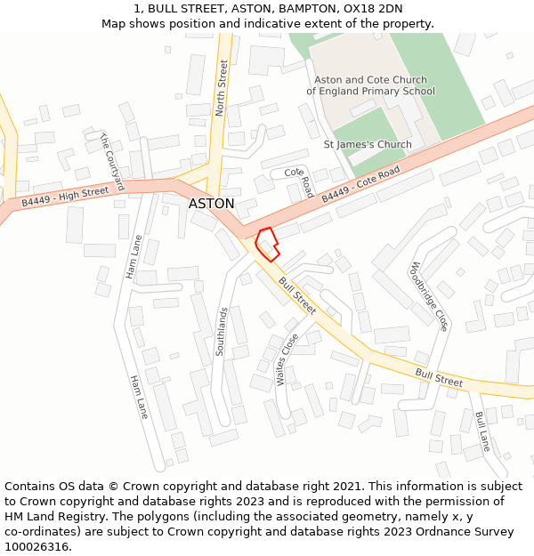 1, BULL STREET, ASTON, BAMPTON, OX18 2DN: Location map and indicative extent of plot