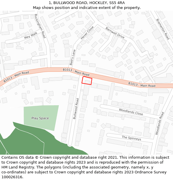 1, BULLWOOD ROAD, HOCKLEY, SS5 4RA: Location map and indicative extent of plot