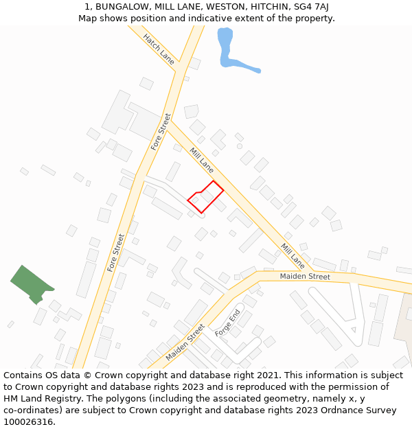 1, BUNGALOW, MILL LANE, WESTON, HITCHIN, SG4 7AJ: Location map and indicative extent of plot