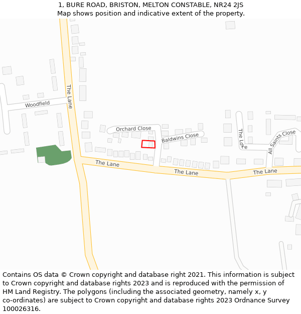 1, BURE ROAD, BRISTON, MELTON CONSTABLE, NR24 2JS: Location map and indicative extent of plot