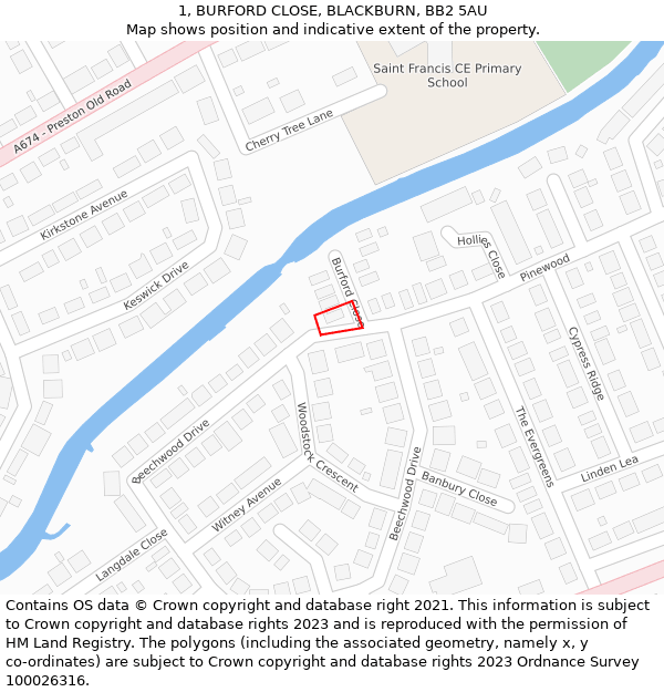 1, BURFORD CLOSE, BLACKBURN, BB2 5AU: Location map and indicative extent of plot