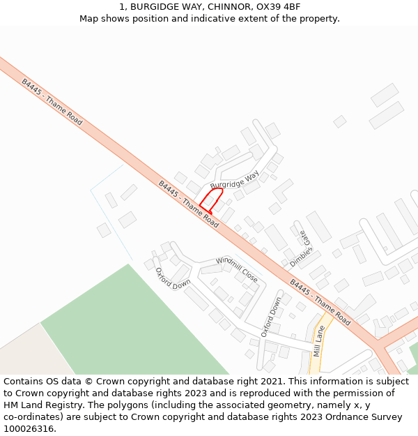 1, BURGIDGE WAY, CHINNOR, OX39 4BF: Location map and indicative extent of plot