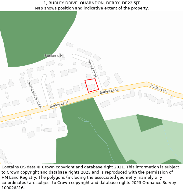 1, BURLEY DRIVE, QUARNDON, DERBY, DE22 5JT: Location map and indicative extent of plot