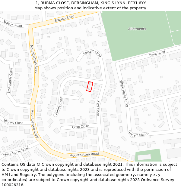 1, BURMA CLOSE, DERSINGHAM, KING'S LYNN, PE31 6YY: Location map and indicative extent of plot