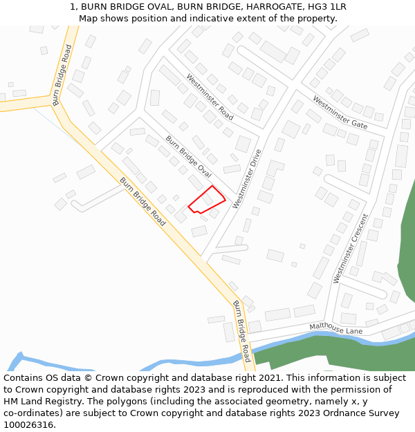 1, BURN BRIDGE OVAL, BURN BRIDGE, HARROGATE, HG3 1LR: Location map and indicative extent of plot