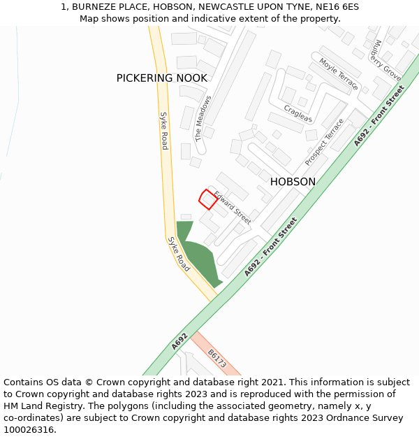 1, BURNEZE PLACE, HOBSON, NEWCASTLE UPON TYNE, NE16 6ES: Location map and indicative extent of plot