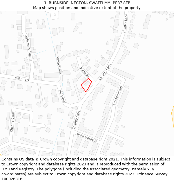 1, BURNSIDE, NECTON, SWAFFHAM, PE37 8ER: Location map and indicative extent of plot