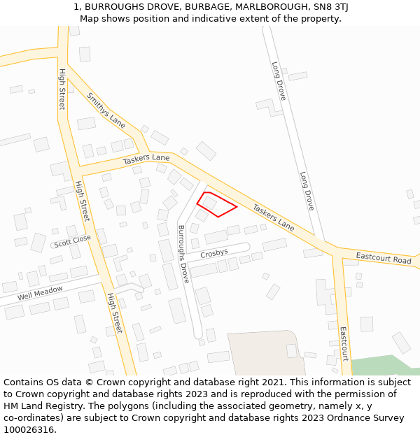 1, BURROUGHS DROVE, BURBAGE, MARLBOROUGH, SN8 3TJ: Location map and indicative extent of plot