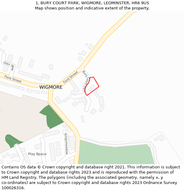 1, BURY COURT PARK, WIGMORE, LEOMINSTER, HR6 9US: Location map and indicative extent of plot