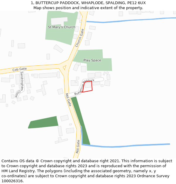 1, BUTTERCUP PADDOCK, WHAPLODE, SPALDING, PE12 6UX: Location map and indicative extent of plot