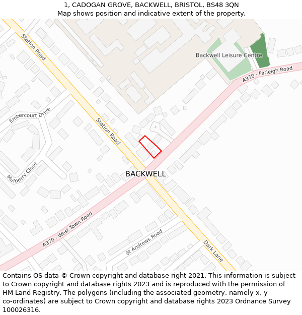 1, CADOGAN GROVE, BACKWELL, BRISTOL, BS48 3QN: Location map and indicative extent of plot