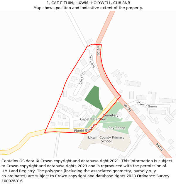 1, CAE EITHIN, LIXWM, HOLYWELL, CH8 8NB: Location map and indicative extent of plot