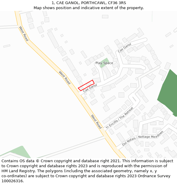 1, CAE GANOL, PORTHCAWL, CF36 3RS: Location map and indicative extent of plot