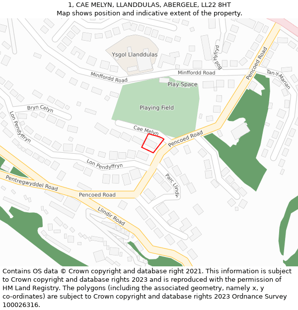 1, CAE MELYN, LLANDDULAS, ABERGELE, LL22 8HT: Location map and indicative extent of plot