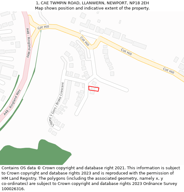 1, CAE TWMPIN ROAD, LLANWERN, NEWPORT, NP18 2EH: Location map and indicative extent of plot