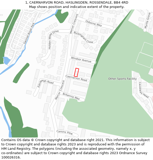 1, CAERNARVON ROAD, HASLINGDEN, ROSSENDALE, BB4 4RD: Location map and indicative extent of plot