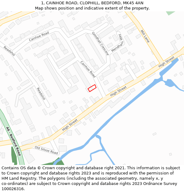 1, CAINHOE ROAD, CLOPHILL, BEDFORD, MK45 4AN: Location map and indicative extent of plot