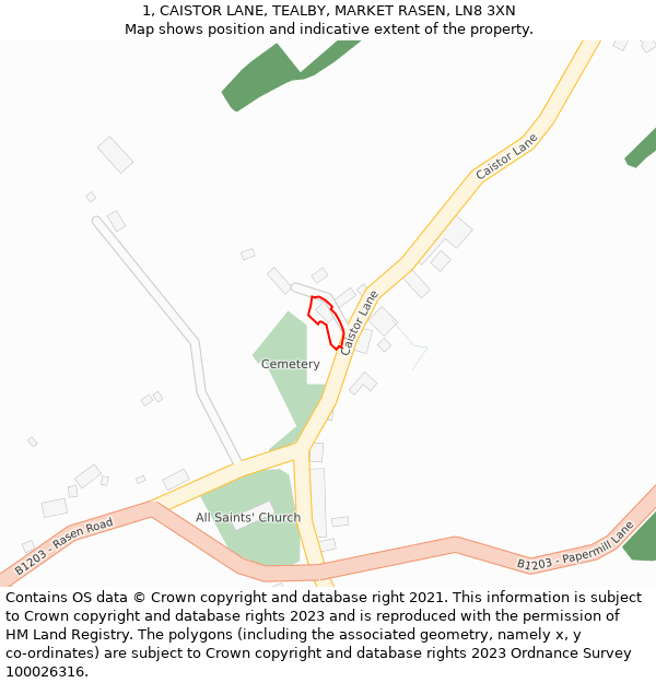 1, CAISTOR LANE, TEALBY, MARKET RASEN, LN8 3XN: Location map and indicative extent of plot