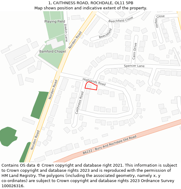 1, CAITHNESS ROAD, ROCHDALE, OL11 5PB: Location map and indicative extent of plot