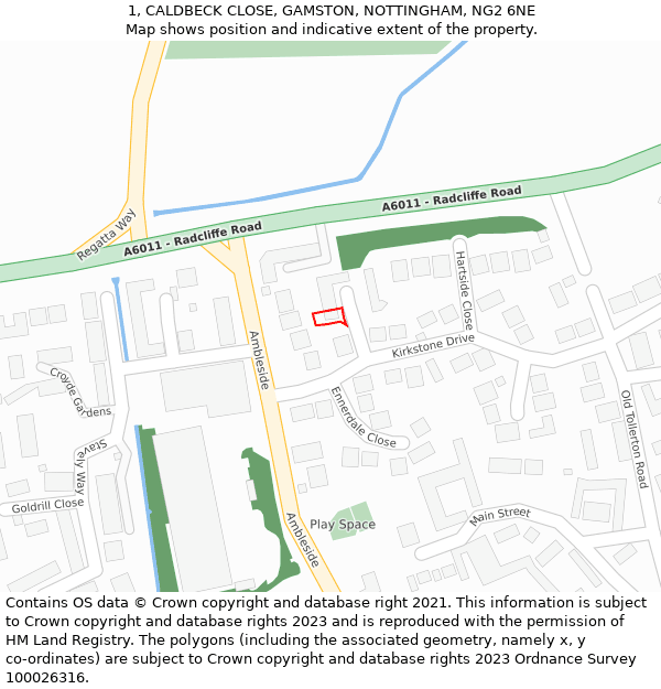 1, CALDBECK CLOSE, GAMSTON, NOTTINGHAM, NG2 6NE: Location map and indicative extent of plot