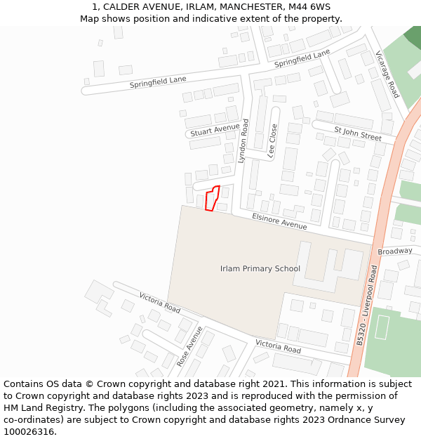 1, CALDER AVENUE, IRLAM, MANCHESTER, M44 6WS: Location map and indicative extent of plot