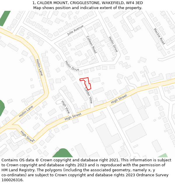 1, CALDER MOUNT, CRIGGLESTONE, WAKEFIELD, WF4 3ED: Location map and indicative extent of plot