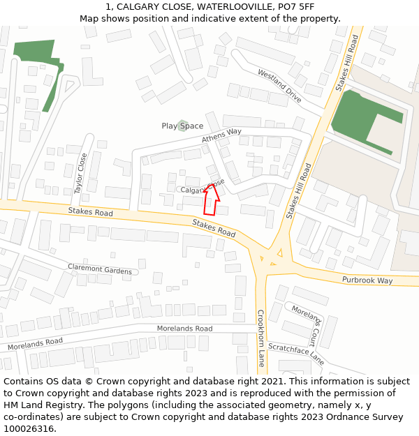 1, CALGARY CLOSE, WATERLOOVILLE, PO7 5FF: Location map and indicative extent of plot