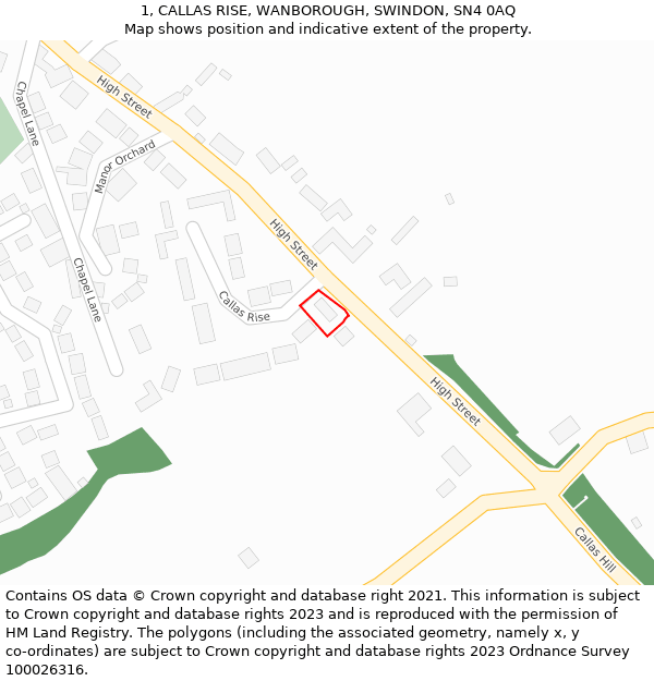 1, CALLAS RISE, WANBOROUGH, SWINDON, SN4 0AQ: Location map and indicative extent of plot