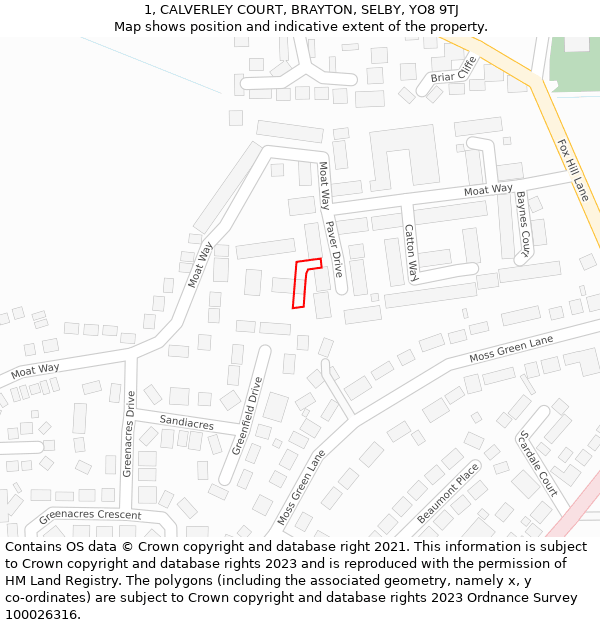 1, CALVERLEY COURT, BRAYTON, SELBY, YO8 9TJ: Location map and indicative extent of plot