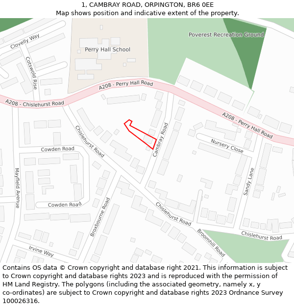 1, CAMBRAY ROAD, ORPINGTON, BR6 0EE: Location map and indicative extent of plot