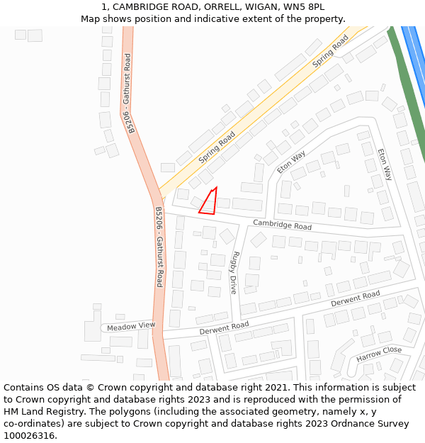 1, CAMBRIDGE ROAD, ORRELL, WIGAN, WN5 8PL: Location map and indicative extent of plot