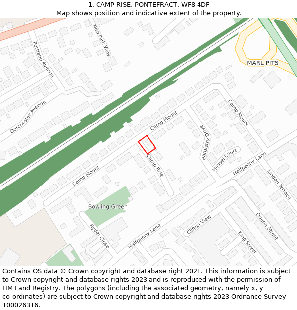 1, CAMP RISE, PONTEFRACT, WF8 4DF: Location map and indicative extent of plot