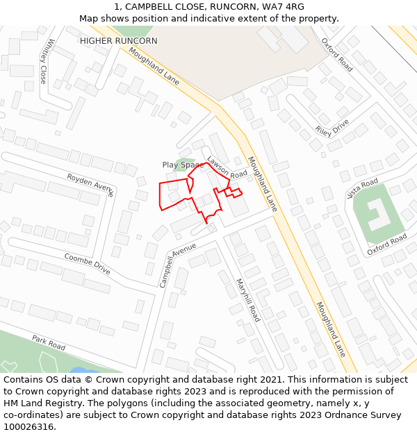 1, CAMPBELL CLOSE, RUNCORN, WA7 4RG: Location map and indicative extent of plot