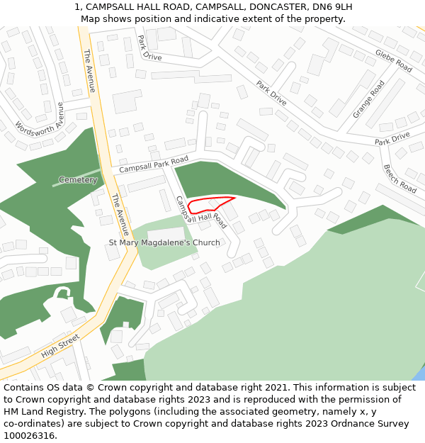 1, CAMPSALL HALL ROAD, CAMPSALL, DONCASTER, DN6 9LH: Location map and indicative extent of plot