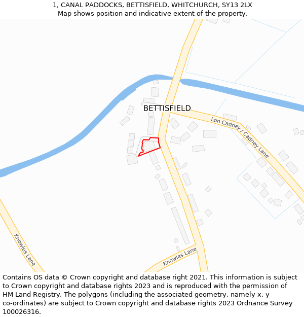 1, CANAL PADDOCKS, BETTISFIELD, WHITCHURCH, SY13 2LX: Location map and indicative extent of plot