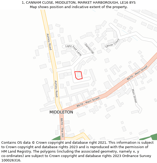 1, CANNAM CLOSE, MIDDLETON, MARKET HARBOROUGH, LE16 8YS: Location map and indicative extent of plot