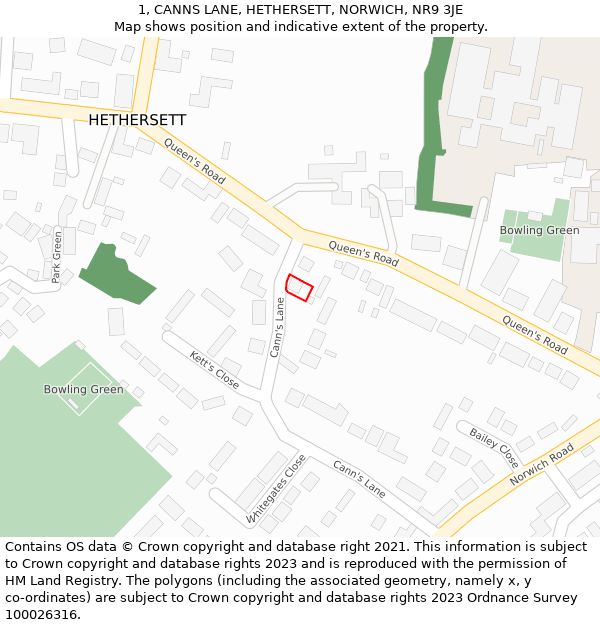 1, CANNS LANE, HETHERSETT, NORWICH, NR9 3JE: Location map and indicative extent of plot