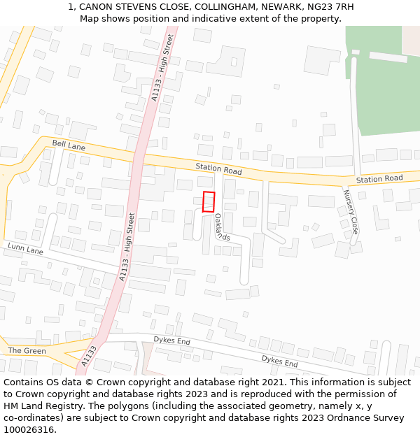 1, CANON STEVENS CLOSE, COLLINGHAM, NEWARK, NG23 7RH: Location map and indicative extent of plot