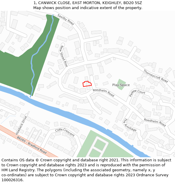 1, CANWICK CLOSE, EAST MORTON, KEIGHLEY, BD20 5SZ: Location map and indicative extent of plot