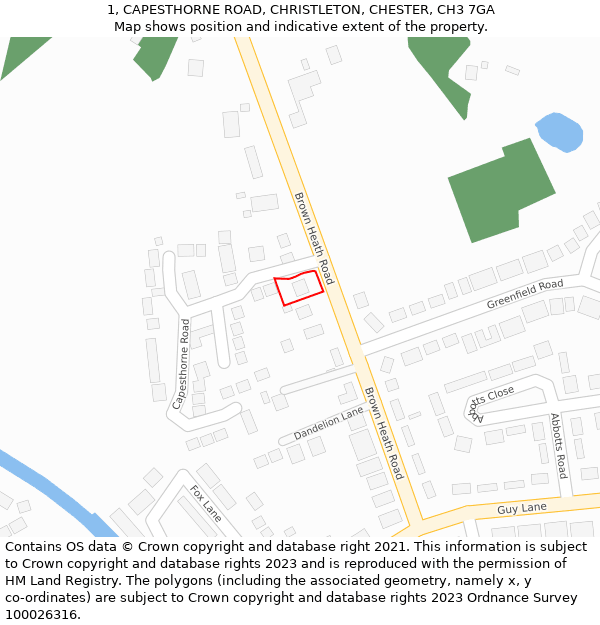 1, CAPESTHORNE ROAD, CHRISTLETON, CHESTER, CH3 7GA: Location map and indicative extent of plot