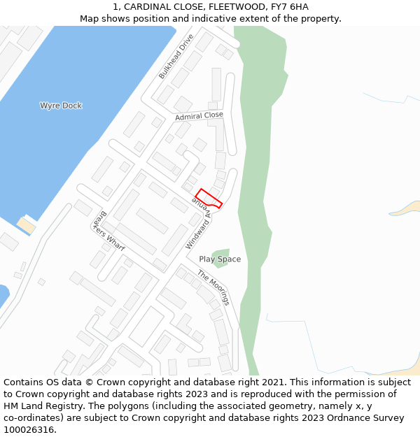 1, CARDINAL CLOSE, FLEETWOOD, FY7 6HA: Location map and indicative extent of plot