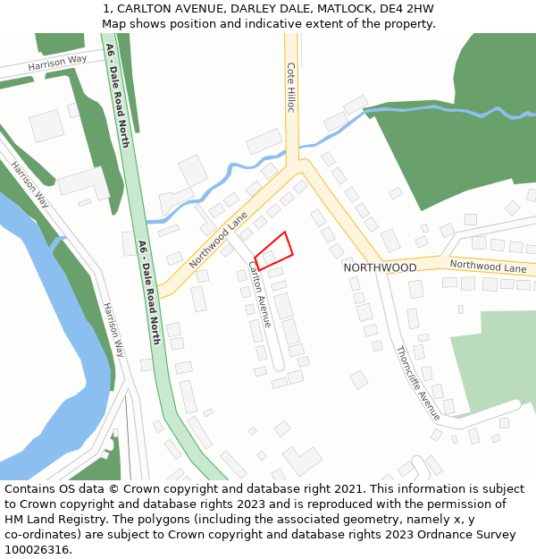 1, CARLTON AVENUE, DARLEY DALE, MATLOCK, DE4 2HW: Location map and indicative extent of plot